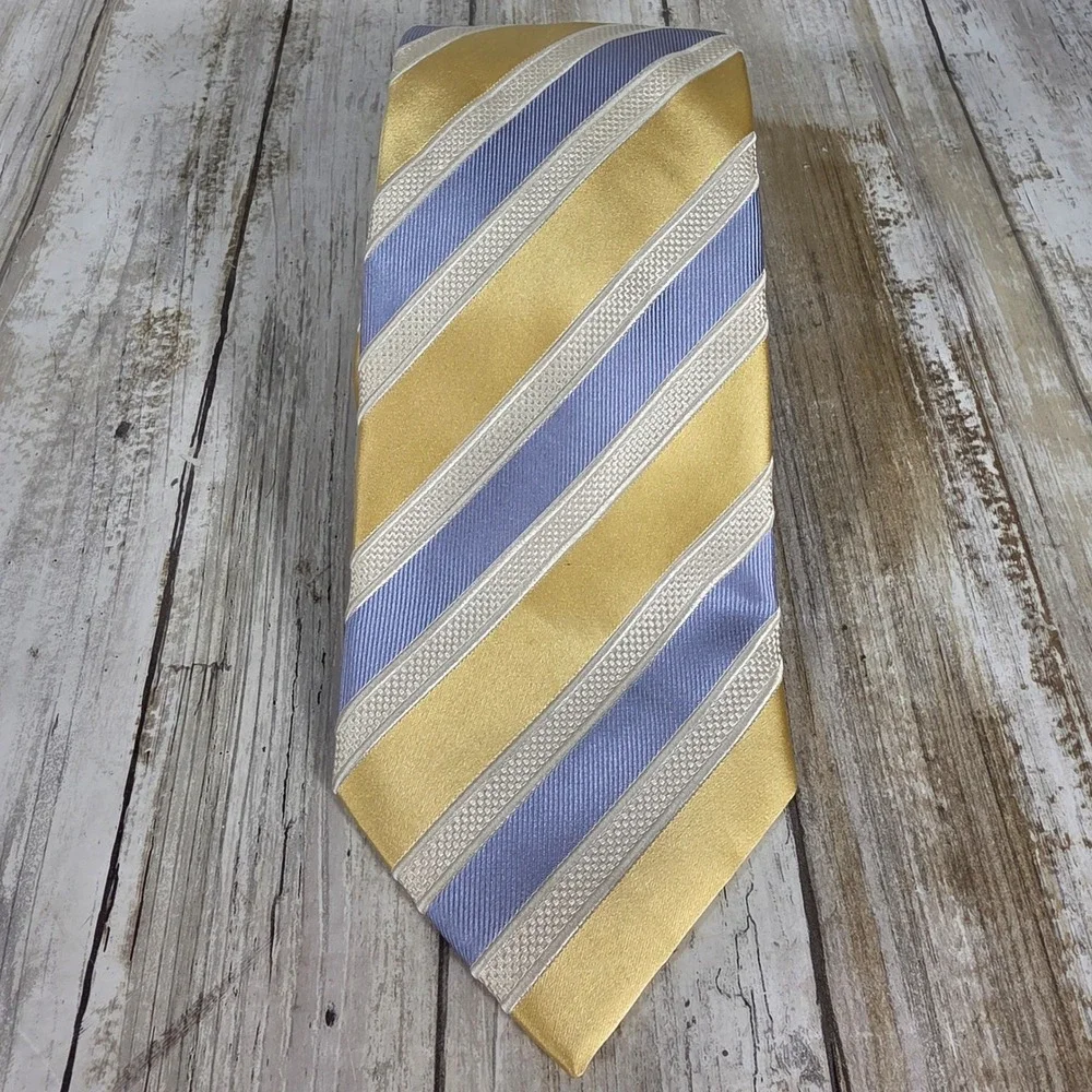 Donald J Trump Signature Collection Silk Necktie Gold Lavender Blue Striped Tie